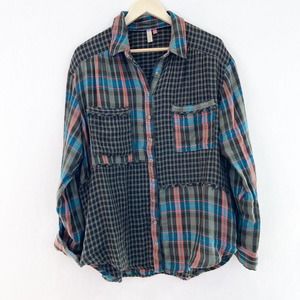 Anthropologie Multicolor Plaid Blouse - Blue, Pink, Green
